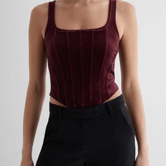 NWT Express Velvet Corset Tank Top Small Burgundy Y2K Holiday NYE Vamp Old Money - Picture 1 of 8